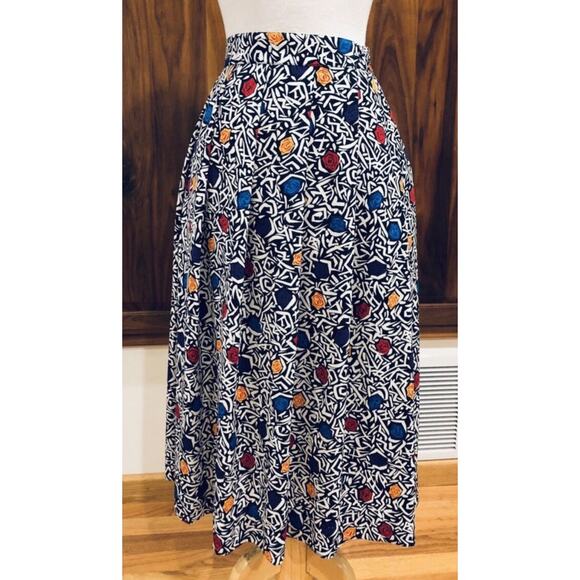 Vintage 80’s Jacqueline Ferrar Black White Fun Abstract Funky Midi Skirt Small 8 - Picture 1 of 6